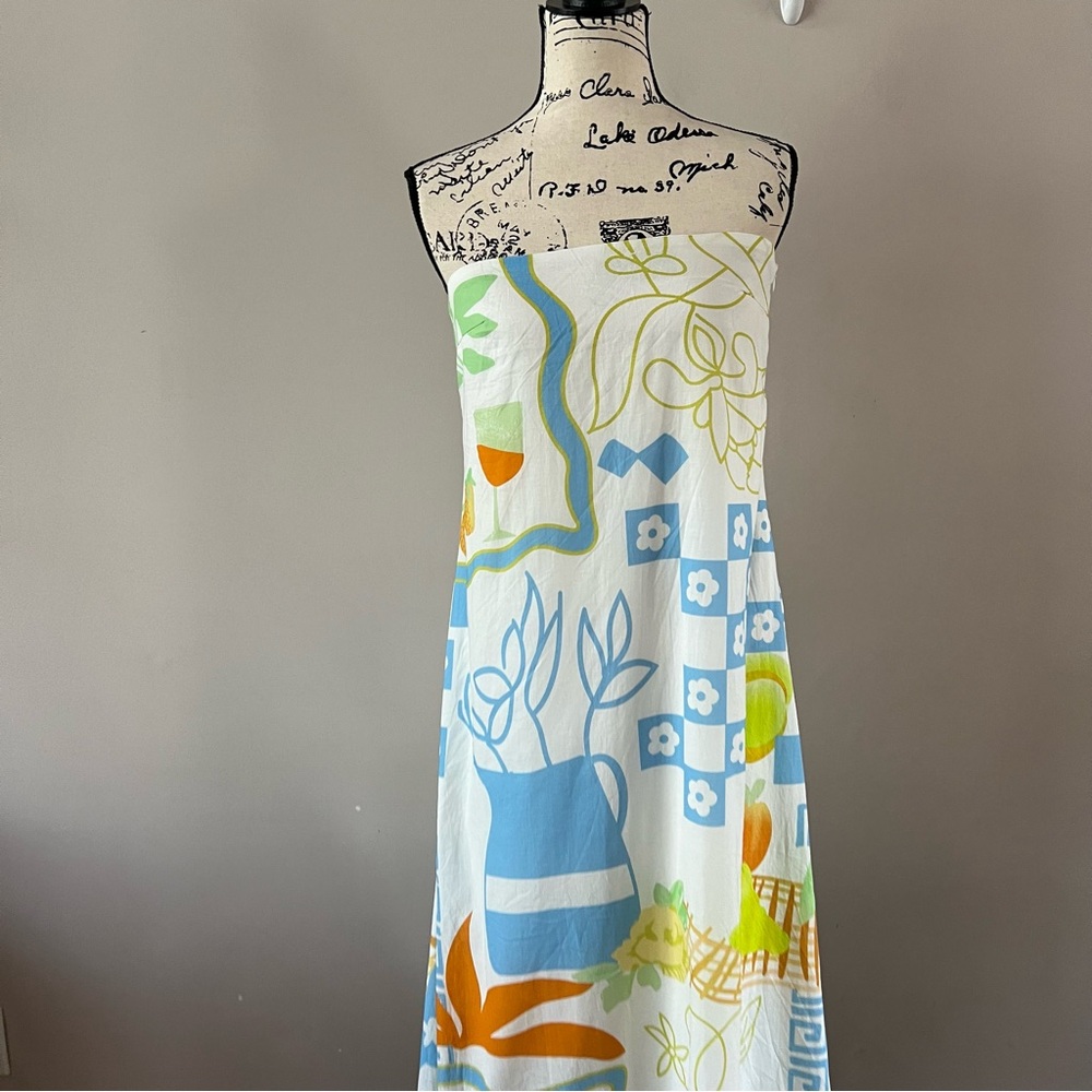 Petal & pup Kaelani Printed Strapless Cotton Maxi Dress ladies size small White - Picture 3 of 10